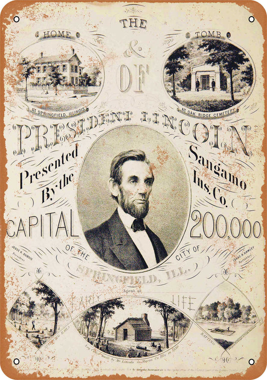 1865 Abraham Lincoln Print Ad - 10x14 Metal Sign - Retro Rusty Look