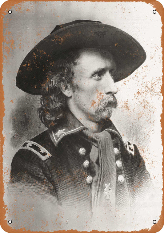 1860s George Custer Photo - 10x14 Metal Sign - Retro Rusty Look