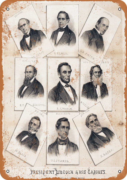 1862 Lincoln and His Cabinet - 10x14 Metal Sign - Retro Rusty Look