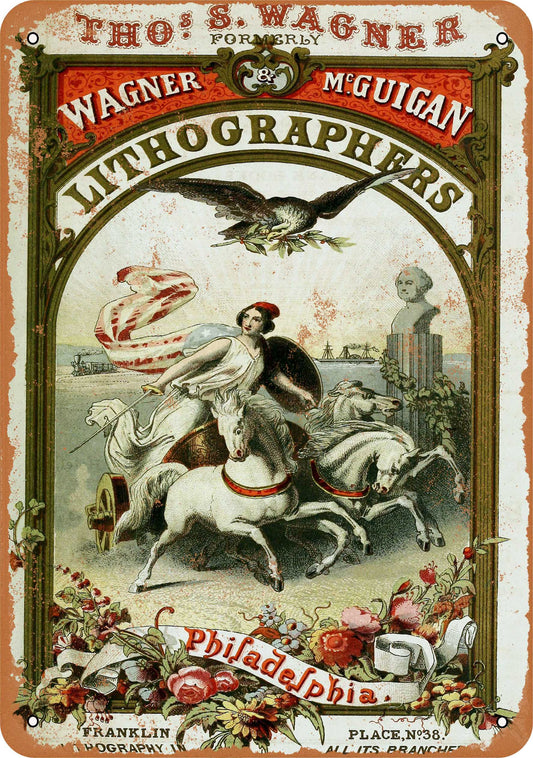 1860 Wagner Lithographers Philadelphia - 10x14 Metal Sign - Retro Rusty Look