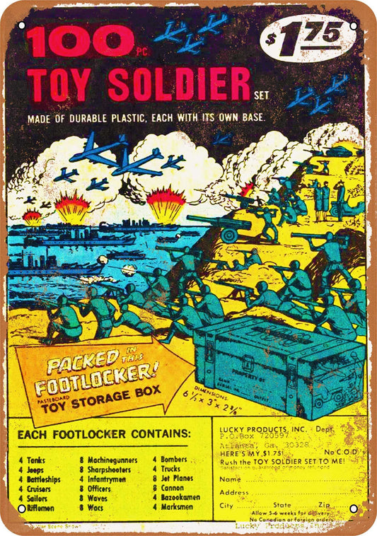 100 Toy Soldiers for $1.75 Comic Book Ad - 10x14 Metal Sign - Retro Rusty Look