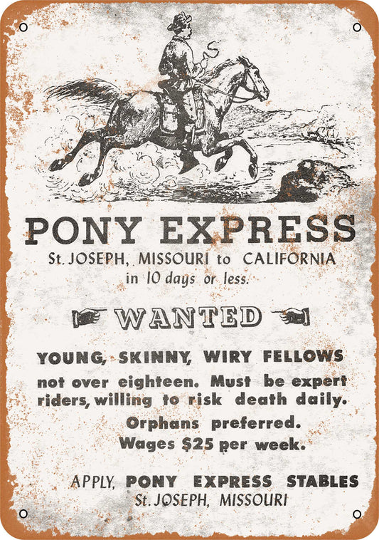 1861 Pony Express Vintage Look Reproduction - 10x14 Metal Sign - Retro Rusty Look