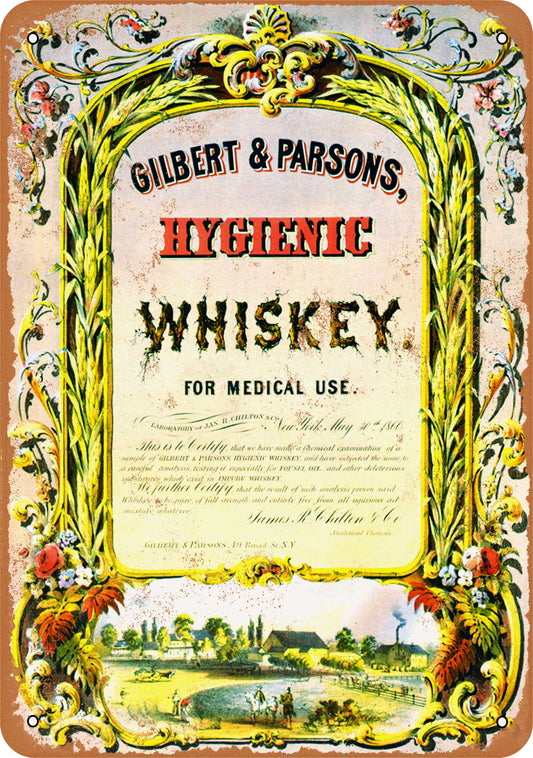 1860 Hygienic Whiskey for Medical Use - 10x14 Metal Sign - Retro Rusty Look