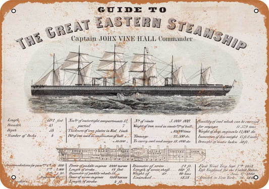 1860 Guide to the Great Eastern Steamship - 10x14 Metal Sign - Retro Rusty Look