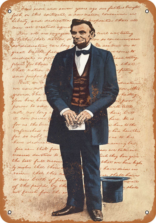 1863 Lincoln & Gettysburg Address 1st Draft - 10x14 Metal Sign - Retro Rusty Look